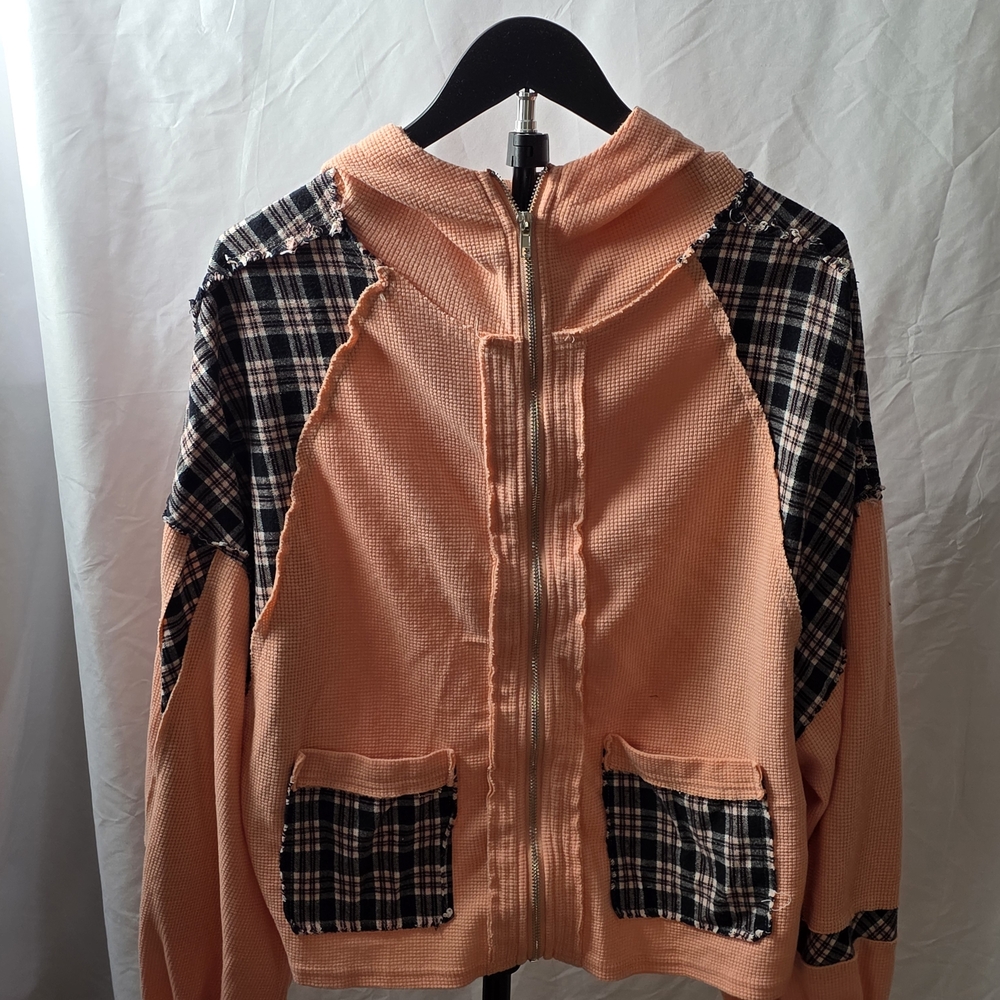 POL Peach Utility Jacket with Black & White‎ Plaid Accents